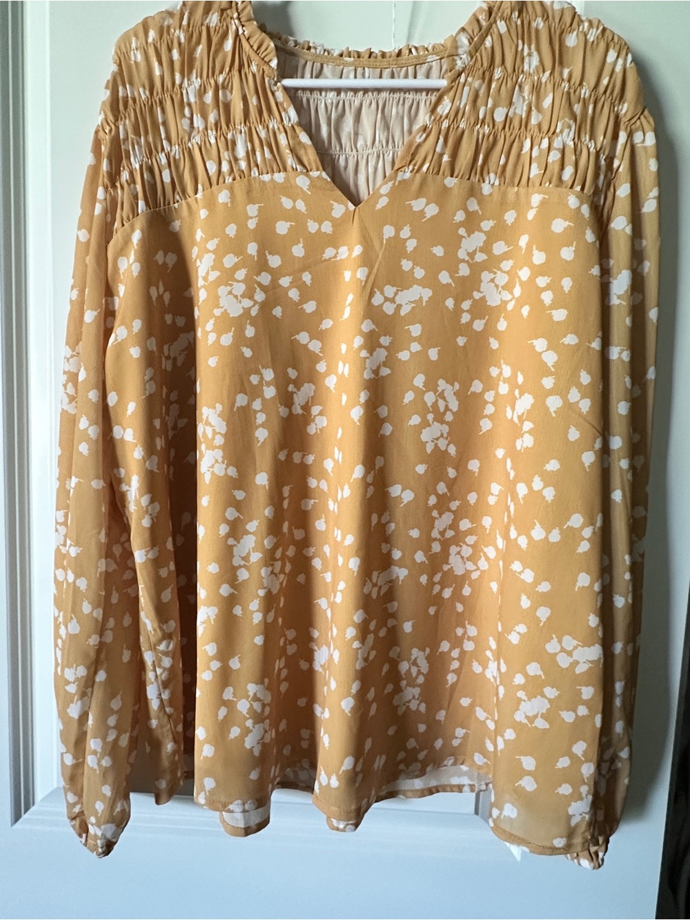 Source Unknown Mustard Floral Smocked Yoke Blouse